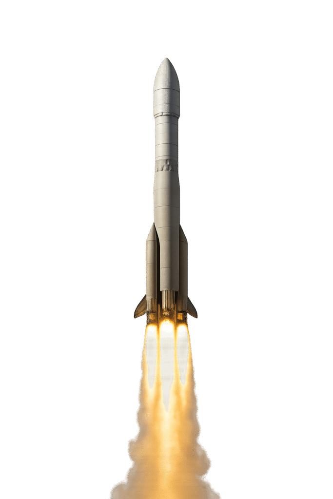 Custom WordPress Web Design USA – Secure & SEO-Ready 12 Rocket ascends, blasting off with fiery engines and smoke against a gray background.